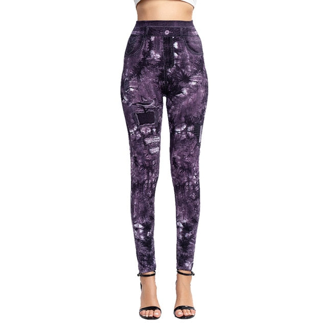 Women's Imitation Jeans Leggings Pants Stretchable Slim Fitness Leggings Faux Denim Jeans High Hips Sports Pencil Pants Casual - Virtual Blue Store