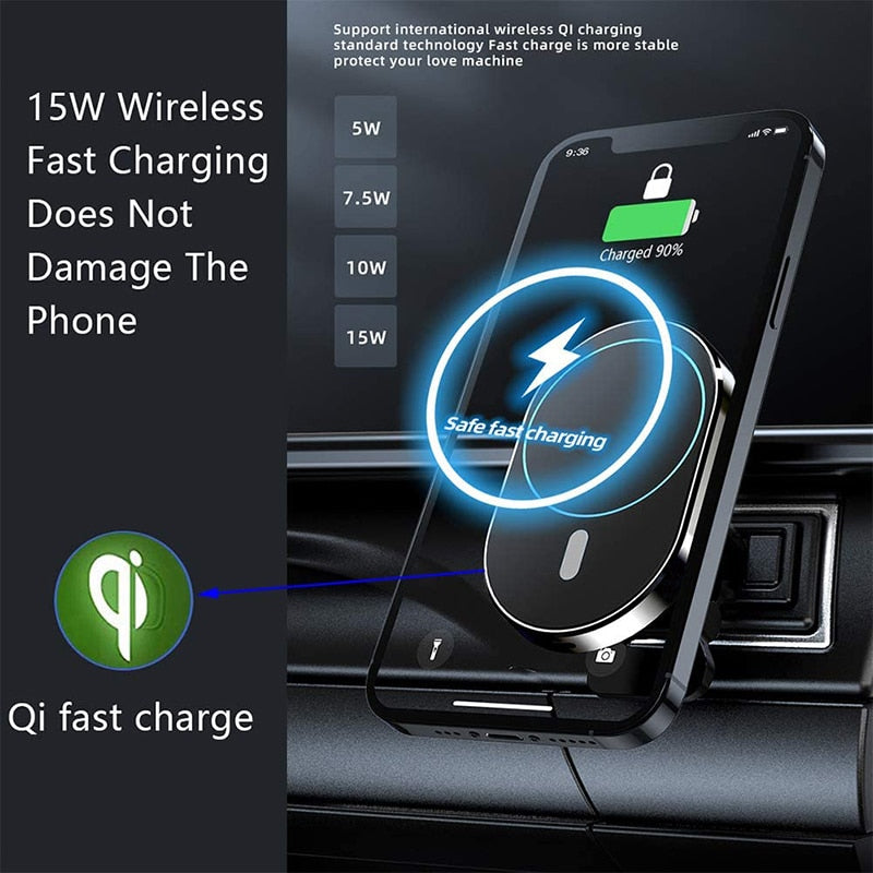 Magnetic Wireless Car Charger AirVent Mount Compatible With For Magsafe iPhone 12 ProMax Mini 15W Fast Charging Car Phone Holder - Virtual Blue Store