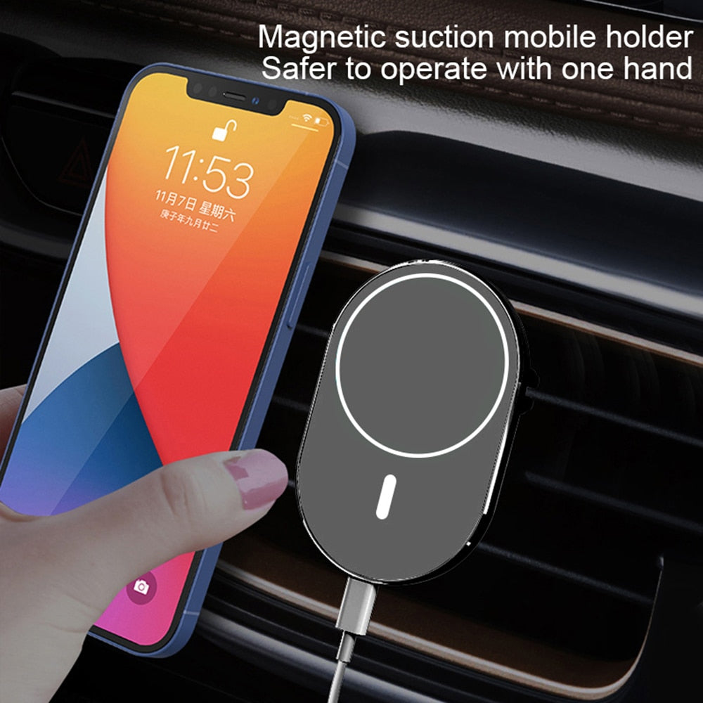 Magnetic Wireless Car Charger AirVent Mount Compatible With For Magsafe iPhone 12 ProMax Mini 15W Fast Charging Car Phone Holder - Virtual Blue Store