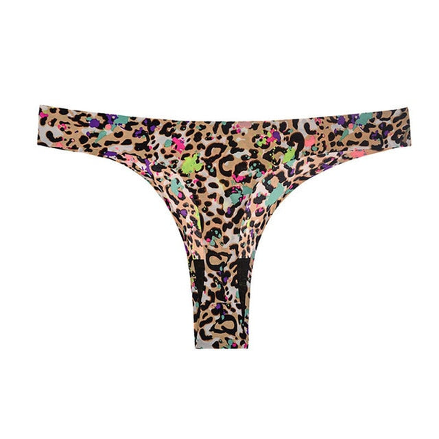 Women's Underwear Sexy Thong Soft Breathable Ice Silk Leopard Panties Women Seamless T-Back Low-Rise Lingerie G-String - Virtual Blue Store