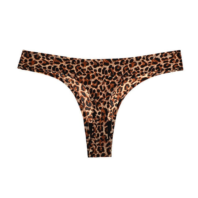 Women's Underwear Sexy Thong Soft Breathable Ice Silk Leopard Panties Women Seamless T-Back Low-Rise Lingerie G-String - Virtual Blue Store
