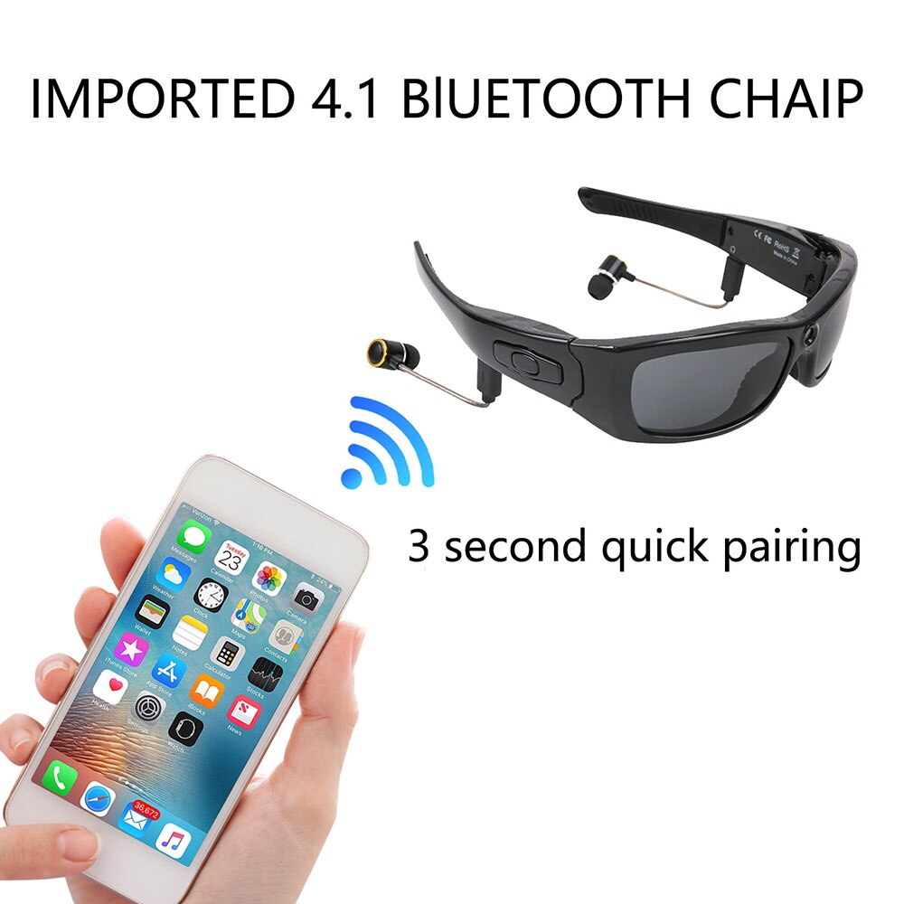 Mini Sunglasses Camera with Bluetooth Headset Sports Video Recorder Polarized Lens Sun Glass 1080P Camcorder for Running Cycling - Virtual Blue Store