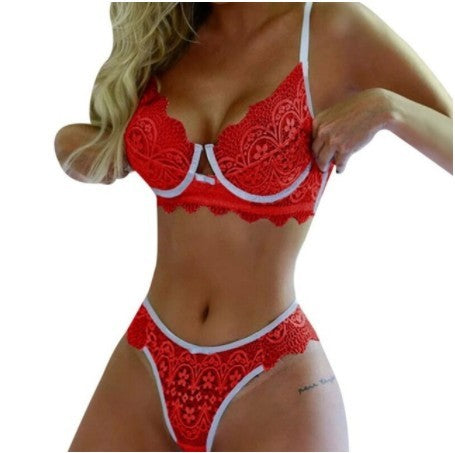 2021 New Large Size Bra Set Push Up Seamless Embroidery Lace Sexy Lingerie Plus Size Women Transparent Underwear Set - Virtual Blue Store