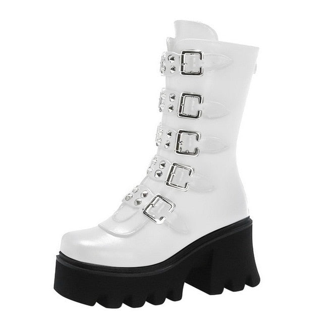 Women Combat Boots Antumn 2020 Female High Platform Gothic Shoes Black Leather Boots Lace up Women Knee High Boots - Virtual Blue Store