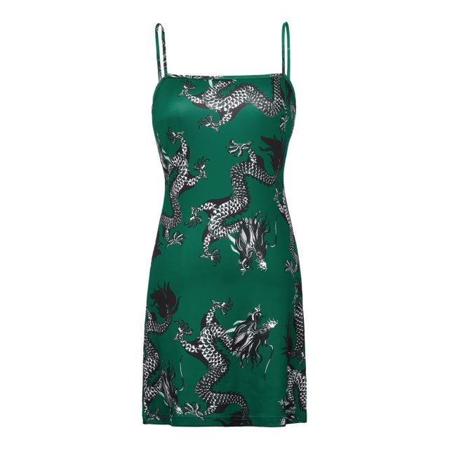 New Summer Women Dragon Pattern Sleeveless Split Hip Slender Slim Fit Sexy Print Dress сарафаны женские летние motel rocks - Virtual Blue Store