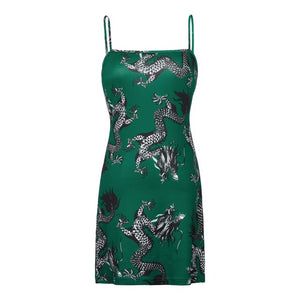 New Summer Women Dragon Pattern Sleeveless Split Hip Slender Slim Fit Sexy Print Dress сарафаны женские летние motel rocks - Virtual Blue Store