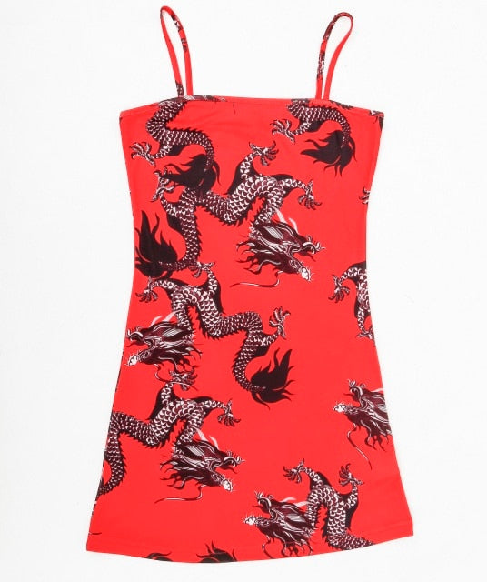 New Summer Women Dragon Pattern Sleeveless Split Hip Slender Slim Fit Sexy Print Dress сарафаны женские летние motel rocks - Virtual Blue Store