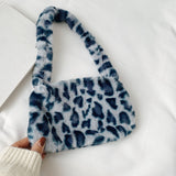 Women Winter Fur Square Houndstooth Handbag Corduroy Flower Day Clutches Fashion Large Capacity Zebra Pattern Star Plush Bag - Virtual Blue Store