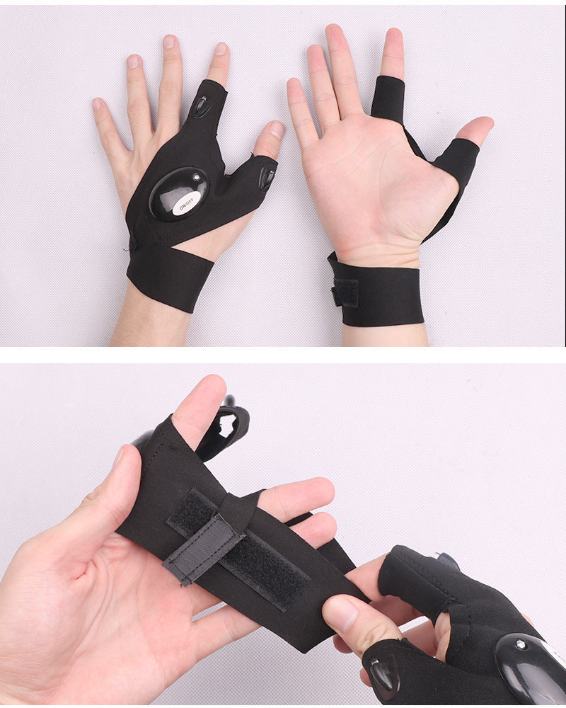 Fingerless Glove LED Flashlight Torch Outdoor Tool Fishing Camping Hiking Survival Rescue Multi Light Tool Left/Right Hand - Virtual Blue Store