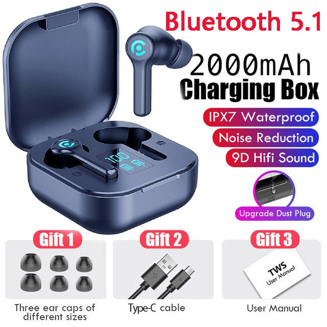 56 HOURS LONG Battery ES1 Wireless Bluetooth Earphones 5.1 Headsets Gaming Headphones with Microphonefor All ISO Android Phone - Virtual Blue Store