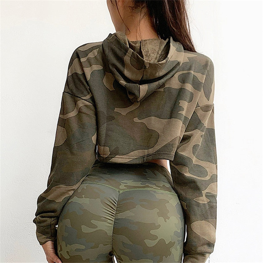 Camouflage Hollow Push Up Women Yoga Set Gym Clothing Sport Fitness Suit Yoga Long Sleeve Top + Elastic Leggings Yoga Suits - Virtual Blue Store