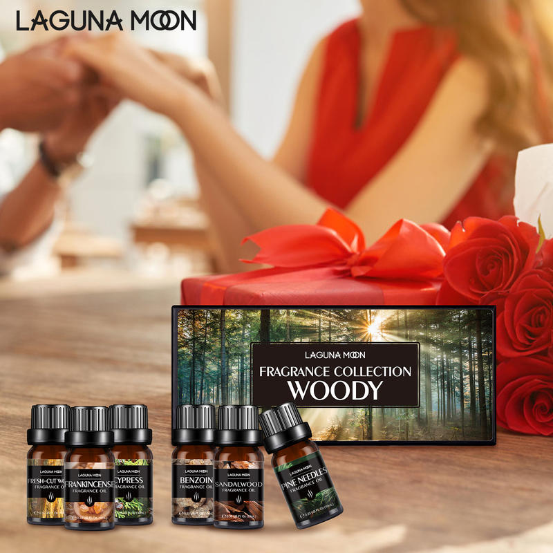 Lagunamoon 6pcs Gift Set Woody Premium Fragrance Oil 10ml Pine Needles Frankincense Sandalwood Fresh-cut Wood Benzoin Cypress - Virtual Blue Store