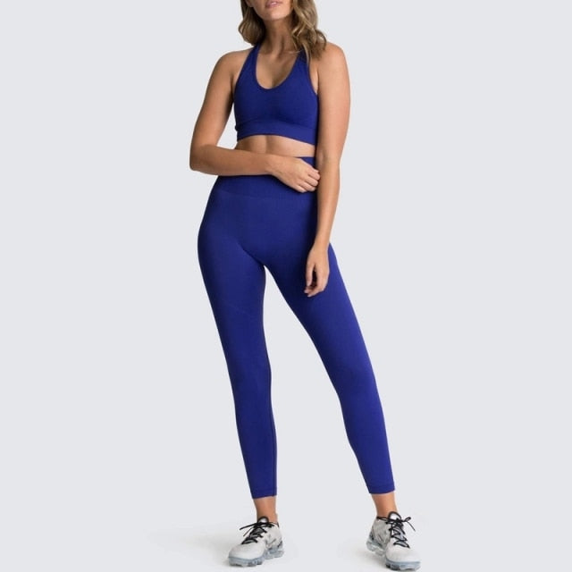 MAXXIM Workout Sets 2 Piece Womens Seamless Sports Bra High Waisted  Leggings Ombre Outfits for Yoga Gym Color Block Blue Small at  Women's  Clothing store