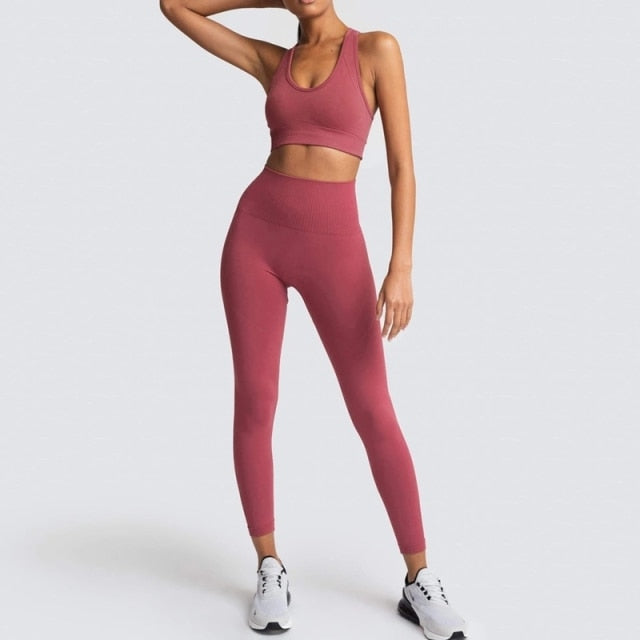 Sportneer Workout Set Women 2 Piece Ribbed Seamless V Neck Sports Bra &  High Waist Leggings Matching Gym Yoga Outfit : : Clothing, Shoes &  Accessories
