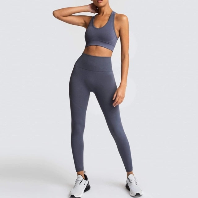 2 Piece Set Women Workout Clothing Gym Set Fitness Sportswear Crop Top  Sports Bra Seamless Leggings Active Wear Outfit Suit C