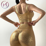 Golden Leopard Print Yoga Sets Women Sexy High Waist Push Up Gym Workout Tights Clothing Hot Sale MITAOGIRL