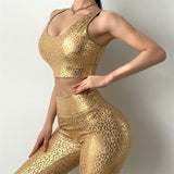 Golden Leopard Print Yoga Sets Women Sexy High Waist Push Up Gym Workout Tights Clothing Hot Sale MITAOGIRL - Virtual Blue Store