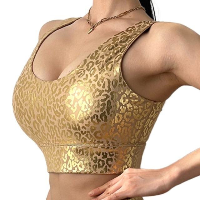 Golden Leopard Print Yoga Sets Women Sexy High Waist Push Up Gym Workout Tights Clothing Hot Sale MITAOGIRL - Virtual Blue Store