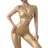 Golden Leopard Print Yoga Sets Women Sexy High Waist Push Up Gym Workout Tights Clothing Hot Sale MITAOGIRL - Virtual Blue Store