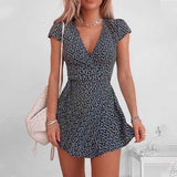 Plus Size Y2K V-neck Polka Dot Dress Women Short Sleeve Boho High Waist Beach Wear A Line Dresses Elegant Summer Clothing