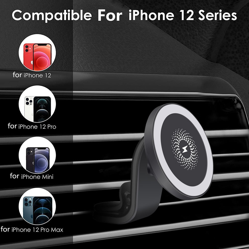 15W Magnetic Car Wireless Charger Mount Stand For MagSafe iPhone 12 Mini Pro Max Fast Charging Wireless Charger Car Phone Holder - Virtual Blue Store