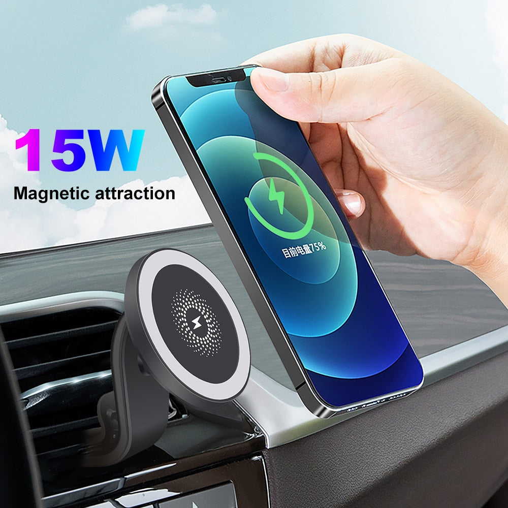 15W Magnetic Car Wireless Charger Mount Stand For MagSafe iPhone 12 Mini Pro Max Fast Charging Wireless Charger Car Phone Holder - Virtual Blue Store