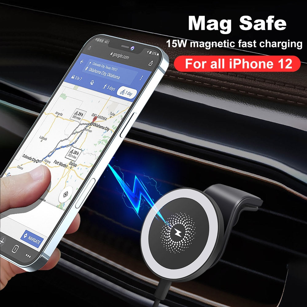 15W Magnetic Car Wireless Charger Mount Stand For MagSafe iPhone 12 Mini Pro Max Fast Charging Wireless Charger Car Phone Holder - Virtual Blue Store