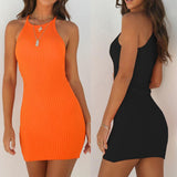 New Women Sexy Backless Basic Dresses Bodycon Dress Summer Strap Solid Dress Sling Sleeveless Holiday Party Mini Dress Vestidos