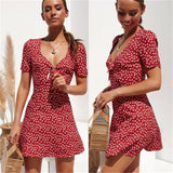 New Women Summer Casual Shorts Boho Floral Design Evening Party Dress V Neck Beach Dress Fashion Sexy Mini Dresses - Virtual Blue Store