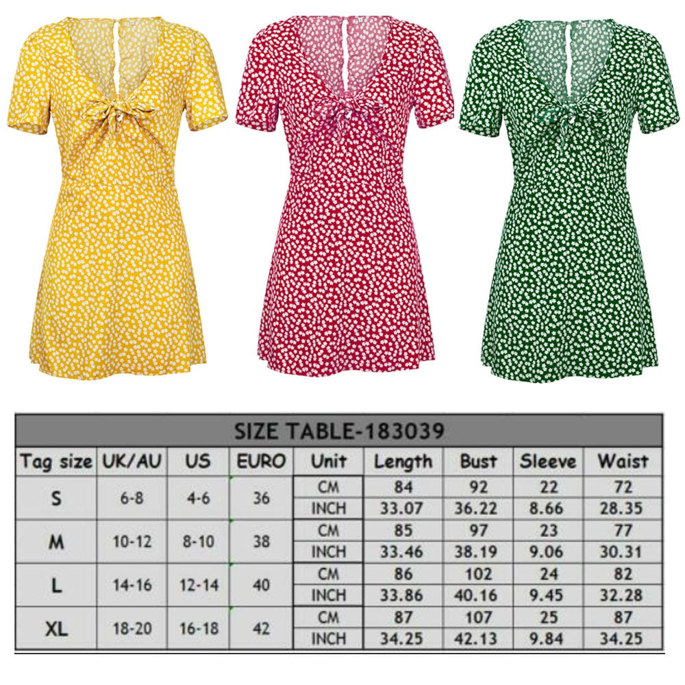 New Women Summer Casual Shorts Boho Floral Design Evening Party Dress V Neck Beach Dress Fashion Sexy Mini Dresses - Virtual Blue Store