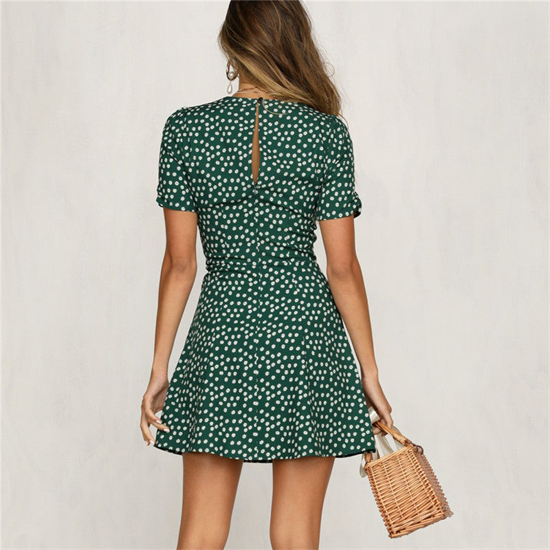 New Women Summer Casual Shorts Boho Floral Design Evening Party Dress V Neck Beach Dress Fashion Sexy Mini Dresses - Virtual Blue Store