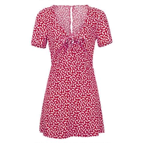 New Women Summer Casual Shorts Boho Floral Design Evening Party Dress V Neck Beach Dress Fashion Sexy Mini Dresses - Virtual Blue Store