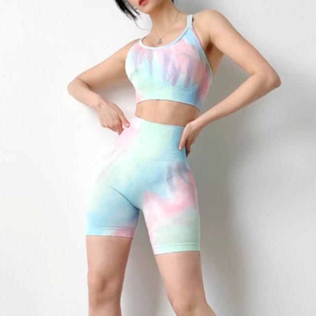 NEW Dyeing Seamless yoga set gym fitness clothing sportswear high waist gym leggings suit sports bra sports suits yoga top - Virtual Blue Store
