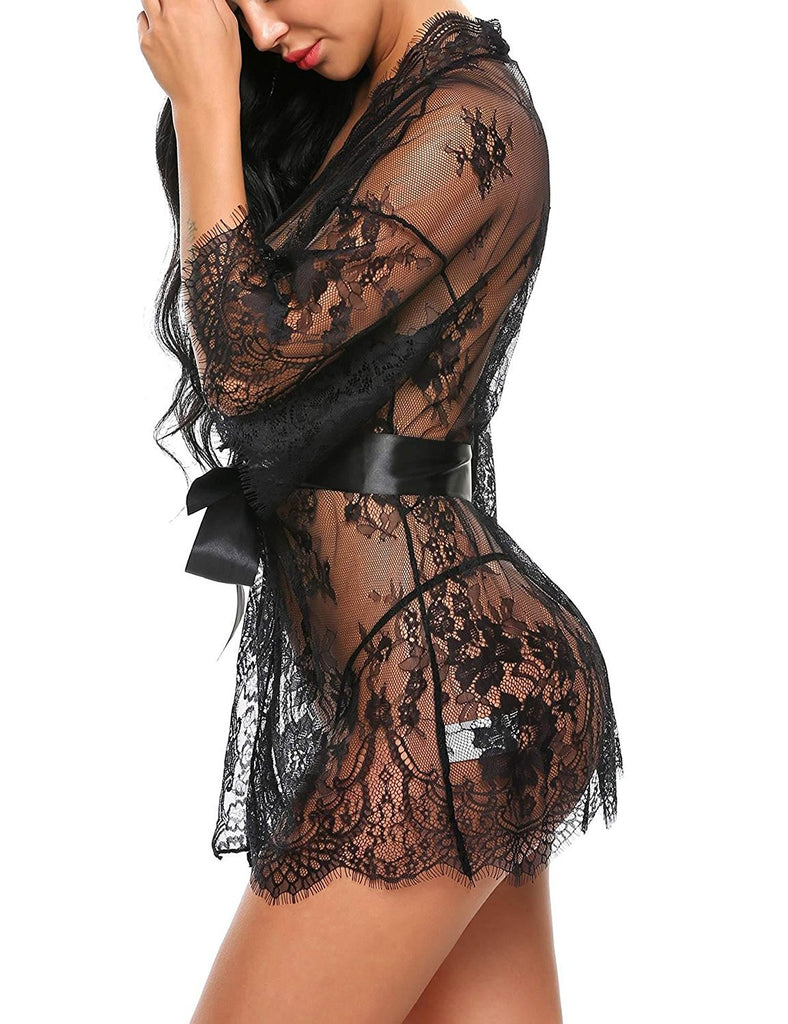 New Sexy Women Lingerie Lace Ruffles Robe See-through Babydoll Underwear Sleepwear Night Dress Erotic Sex Clothes - Virtual Blue Store