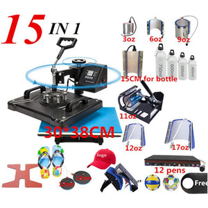 Double Display 15 In 1 Heat Press Machine,Sublimation Printer/T Shirt Transfer Machine For Mug/Cap/T Shirt/Shoe/Bottle/Pen/Ball