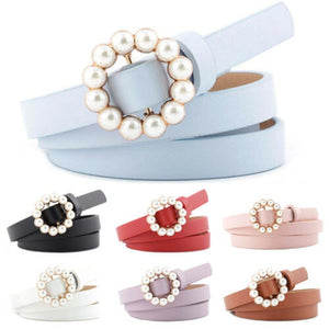 1pc Women Pearls Beading O-Ring Buckle Belts PU Waist Belt For Lady Dress Clothing Accessories Black Leather Luxury Waistband - Virtual Blue Store