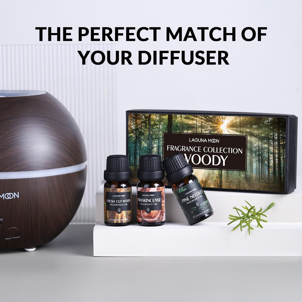 Lagunamoon 6pcs Gift Set Woody Premium Fragrance Oil 10ml Pine Needles Frankincense Sandalwood Fresh-cut Wood Benzoin Cypress - Virtual Blue Store