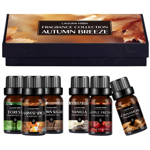 Lagunamoon 6 Gift Set Autumn Breeze Premium Fragrance Oil Set 10ml Oils Apple Fresh Vanilla Brown Sugar Cinnamon Harvest Spice - Virtual Blue Store