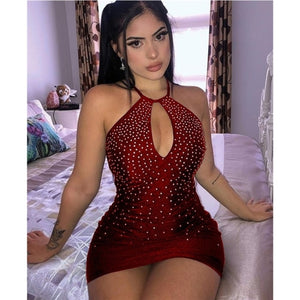 Summer Dress Women Diamonds Dress Sleeveless Halter Strapless Hollow Out Short Bodycon Dresses  Ladies Sexy Clubwear - Virtual Blue Store