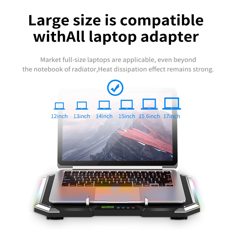 MC Q8 Gaming RGB Notebook Cooler Laptop Cooling Pad Super Mute 6 LED Fans Powerful Air Flow Portable Adjustable Laptop Stand