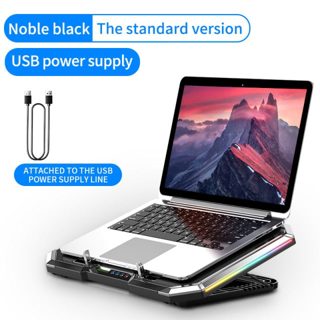 MC Q8 Gaming RGB Notebook Cooler Laptop Cooling Pad Super Mute 6 LED Fans Powerful Air Flow Portable Adjustable Laptop Stand