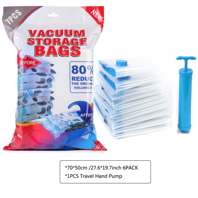 7-11PCS Vacuum Bag Reusable Vacuum Storage Bags For Cloth Compressed Bag With Hand Pump Travel Save Space Seal Blanket Organizer