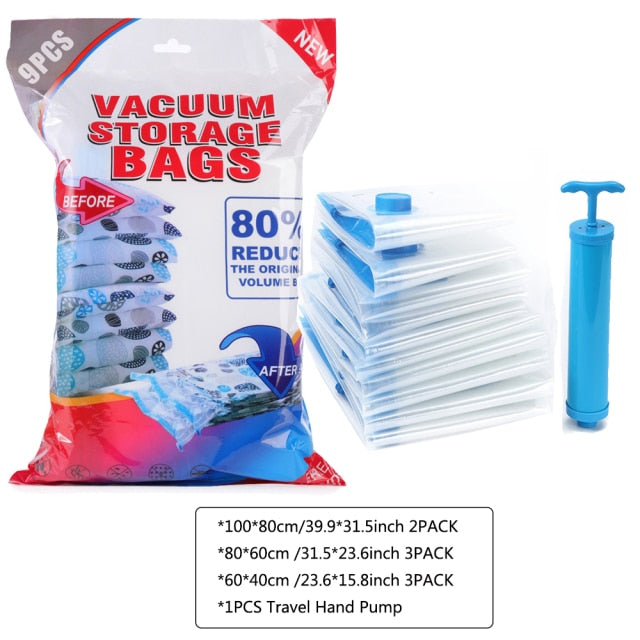 7-11PCS Vacuum Bag Reusable Vacuum Storage Bags For Cloth Compressed Bag With Hand Pump Travel Save Space Seal Blanket Organizer