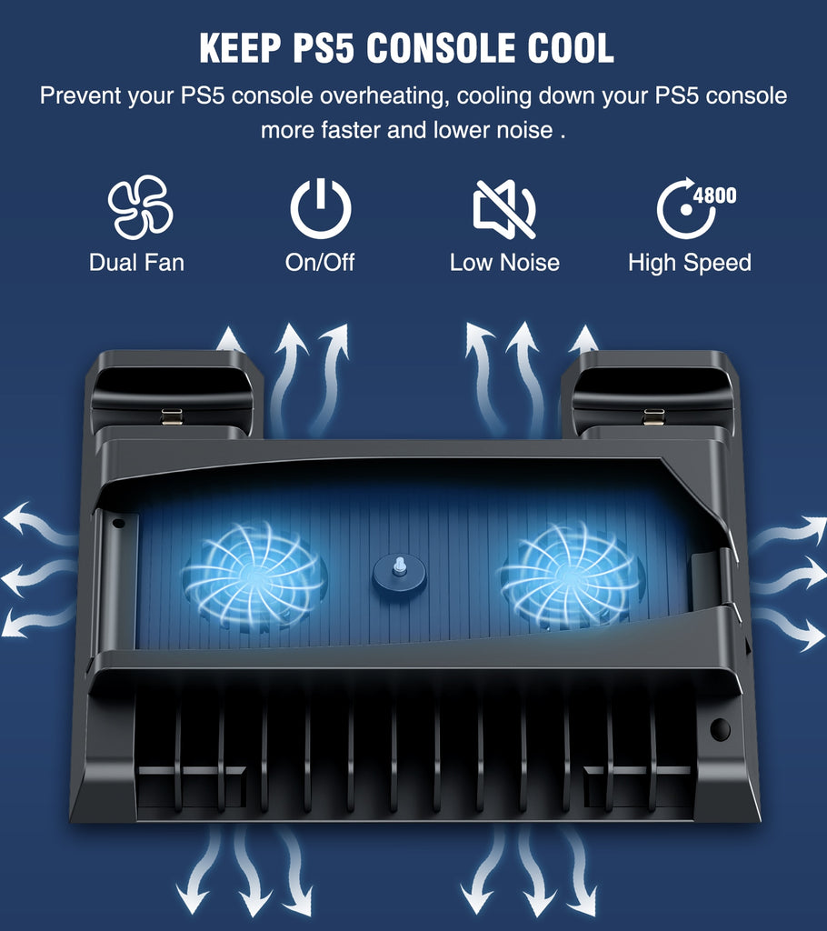 For PS5 Cooling Vertical Stand 2 Controller Charger Cooler Fan 13 Game Storage for Playstation5 Digital Edition/Ultra HD Console