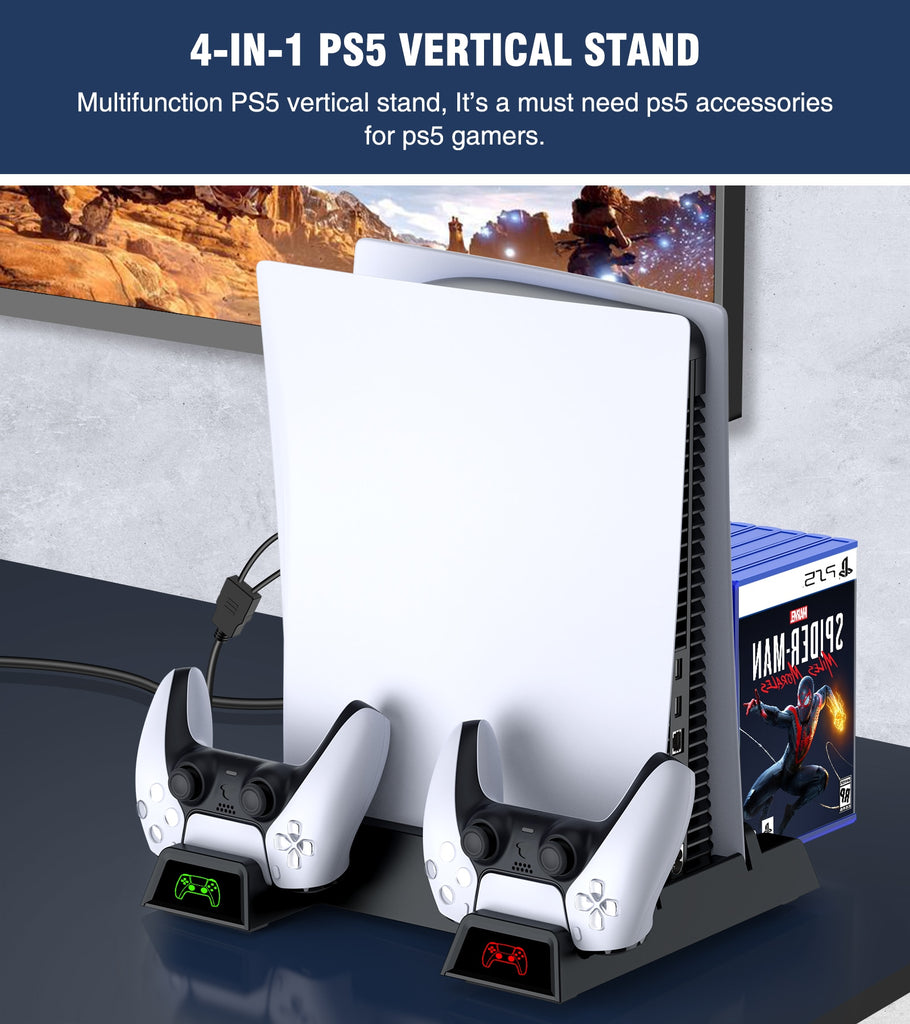 For PS5 Cooling Vertical Stand 2 Controller Charger Cooler Fan 13 Game Storage for Playstation5 Digital Edition/Ultra HD Console
