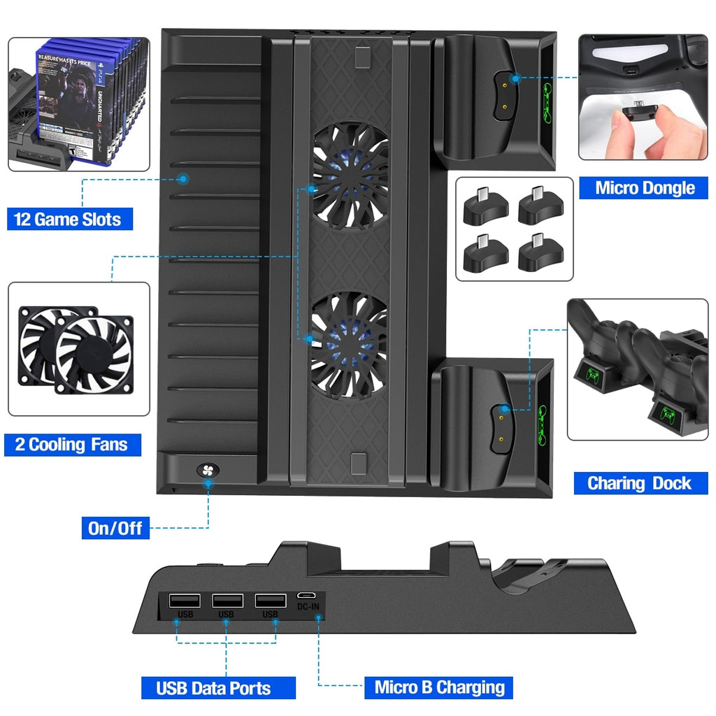 Fans for PS4/PS4 Pro/PS4 Slim Console Vertical Cooling Stand LED Dual Charger PS4 Cooling Fan Cooler for Sony Playstation 4