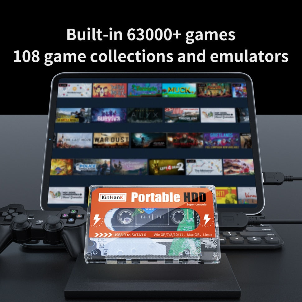 2T HDD Portable External Game Hard Drive Disk SATA 3 For Laptop/PC/Windows/Mac OS With 63000+Games For PS3/PS2/WIIU/WII/PS1/N64
