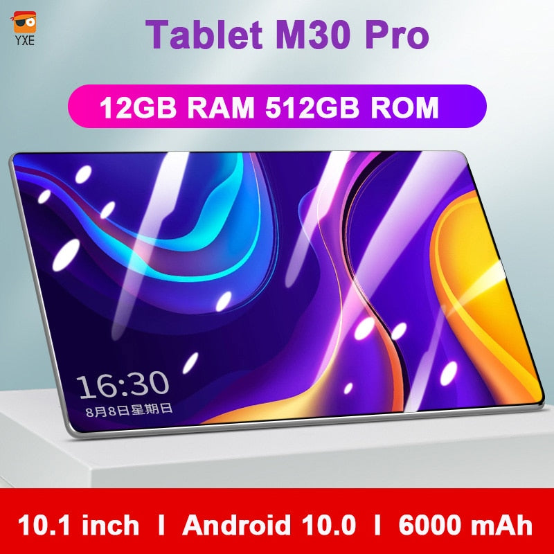Global Version M30 Pro 10.1 Inch Tablet Android Tablets Mtk6797 10 Core 12GB RAM 512GB ROM Tablette Phone Call Windows Tablete