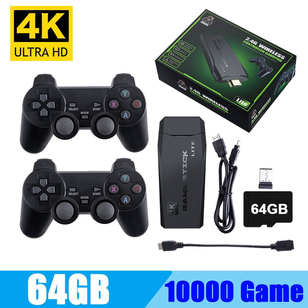 4K HD Video Game Console 2.4G Double Wireless Controller For PS1/FC/GBA Retro TV Dendy Game Console 10000 Games Stick