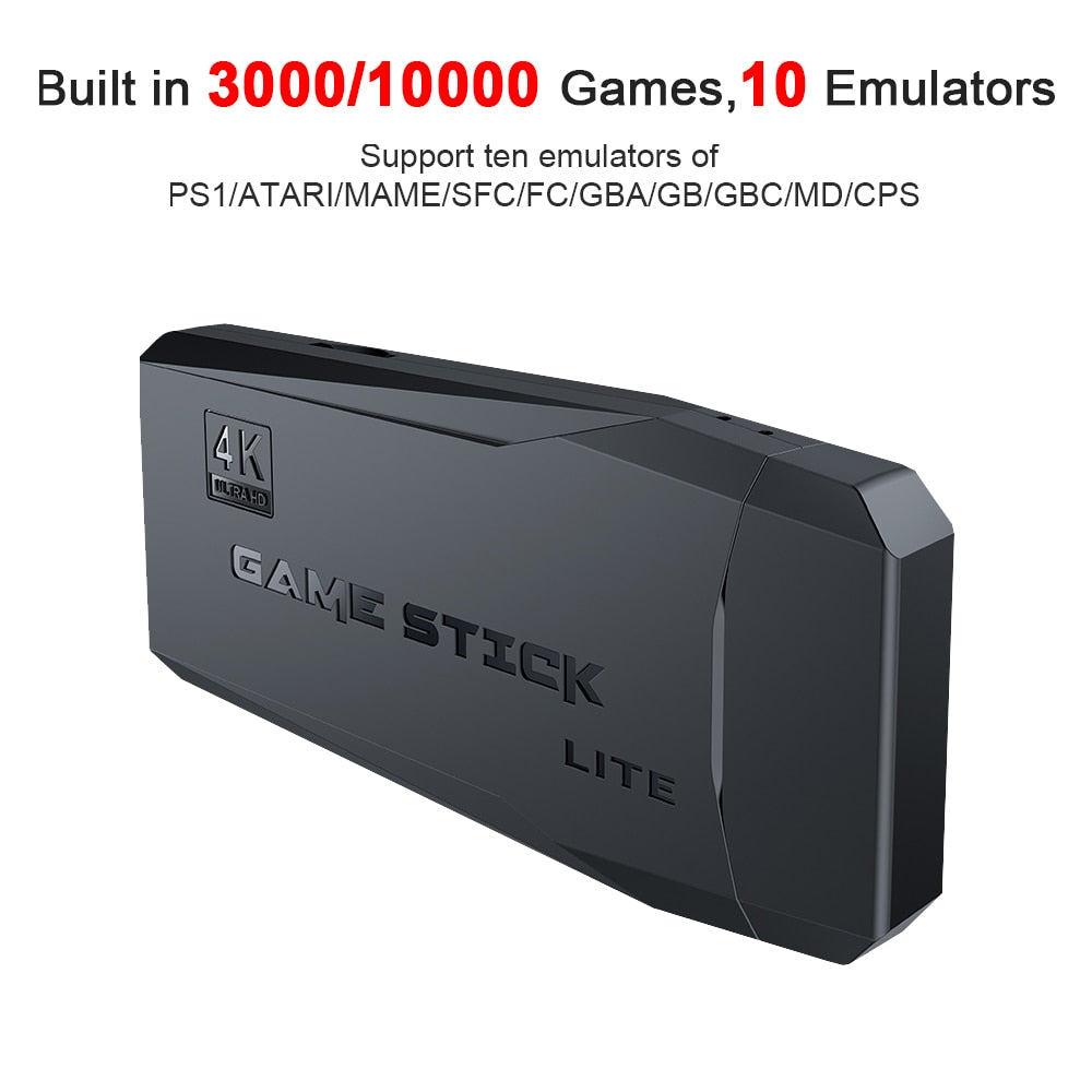 4K HD Video Game Console 2.4G Double Wireless Controller For PS1/FC/GBA Retro TV Dendy Game Console 10000 Games Stick